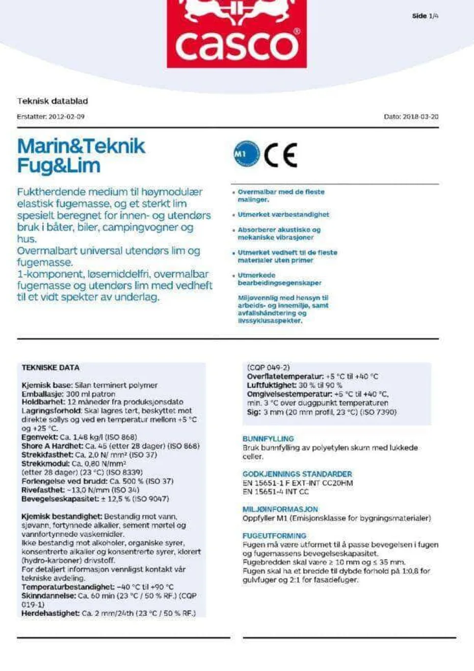 Fugemasse Casco Marin & Teknikk