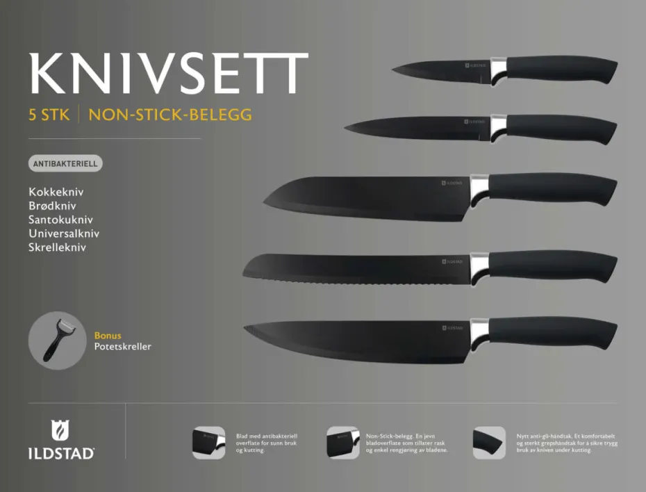 Ildstad knivsett 6 deler