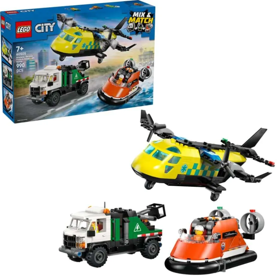 LEGO® City Fly-, servicebil- og luftputebåt-remix 60505