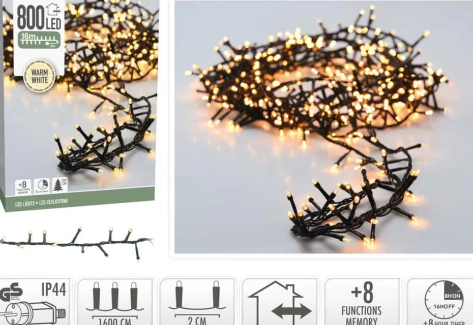 Microcluster lyslenke med 800 varmhvite led lys