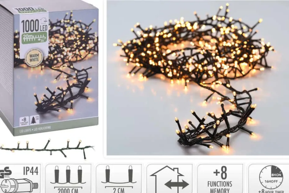 Microcluster lyslenke med 1000 varmhvite led lys