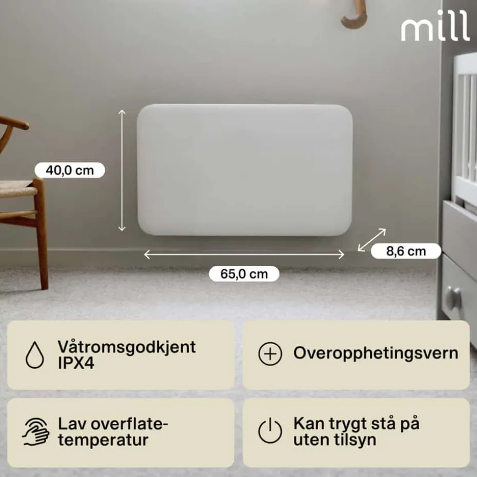 Mill Invisible 600W panelovn