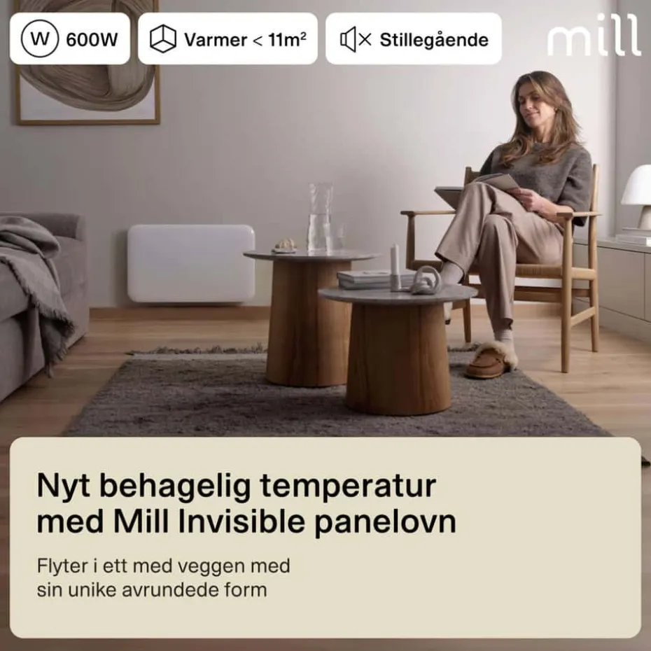 Mill Invisible 600W panelovn