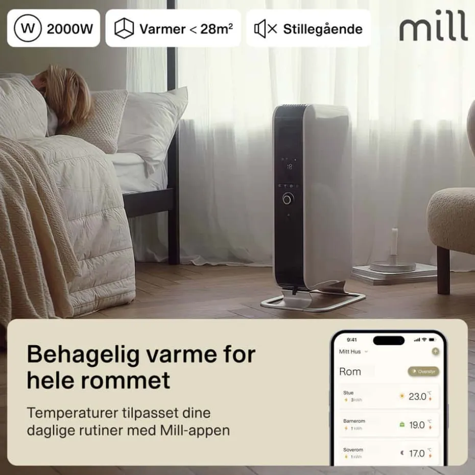 Mill Gentle AirWiFi 2000W oljefylt radiator