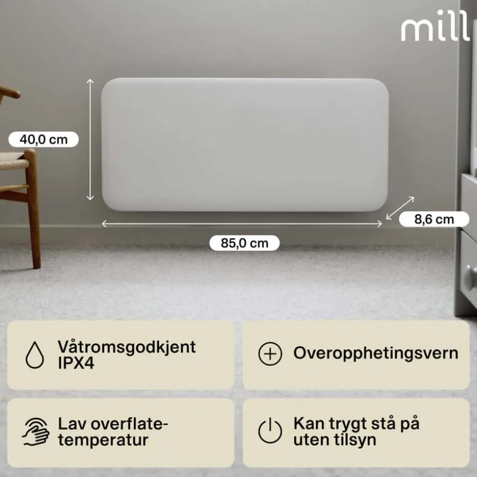 Mill Invisible 900W panelovn