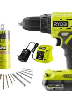 Ryobi R18DD4-1C20GA18 drill m/batteri og borsett