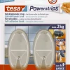 tesa® Powerstrips large oval sølv krok 2-pk