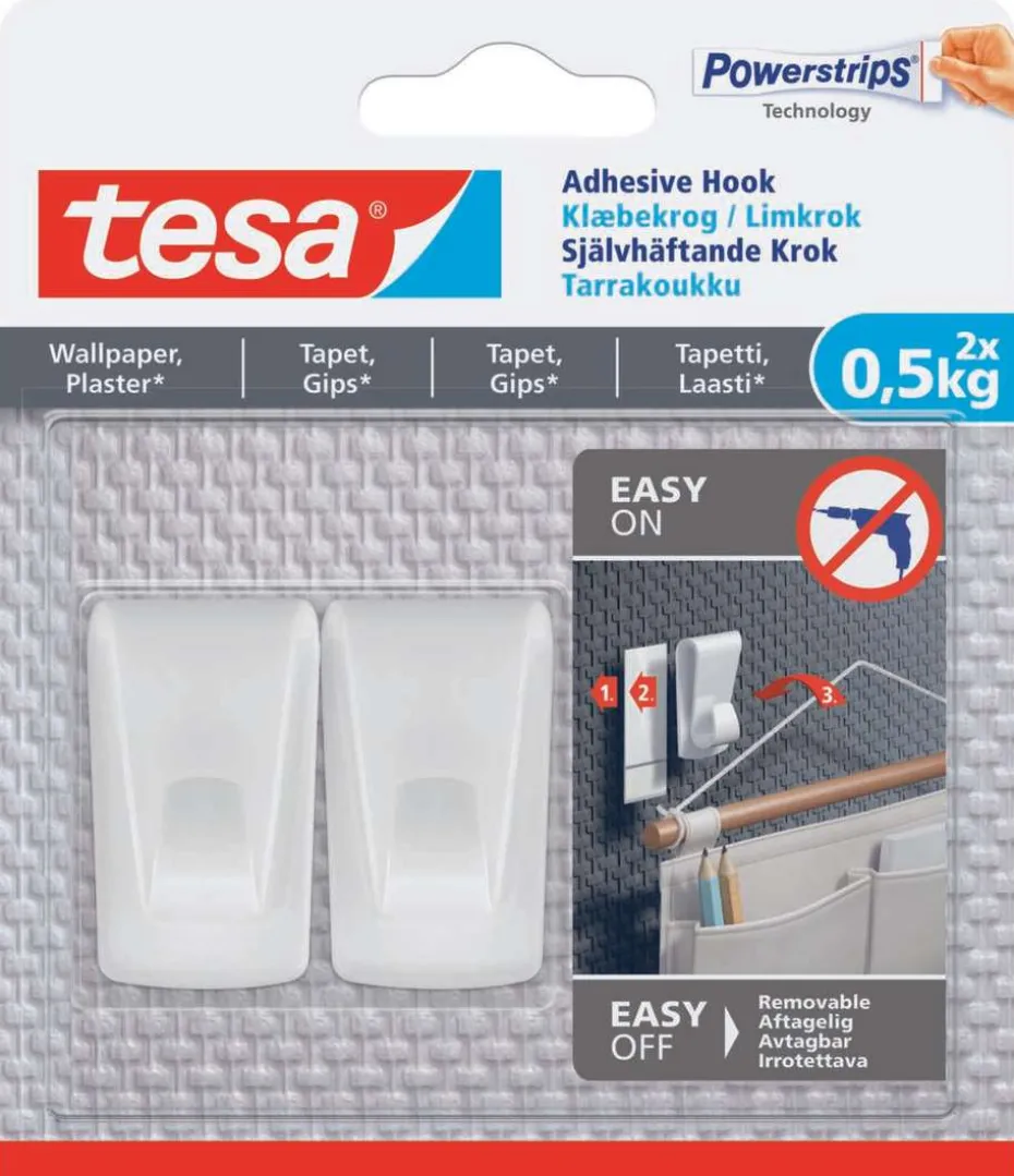 tesa® Powerstrips tapet og gips limkrok 2-pk